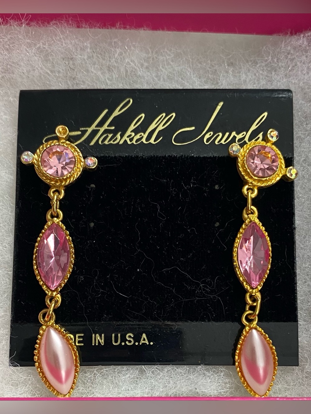 Dead Stock Haskell Jewels Pink Gold Drop Earrings